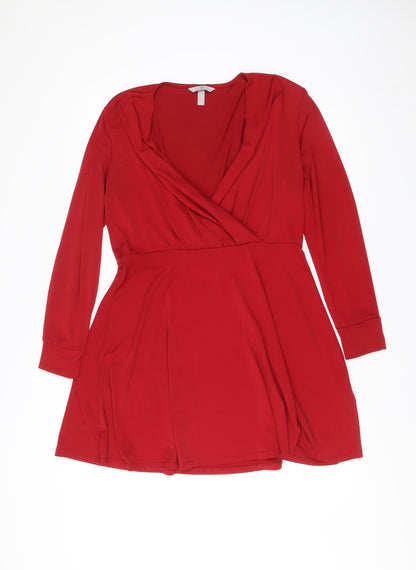 H&M Women Red Wrap Dress M Long Sleeve Ruched Party Cocktail