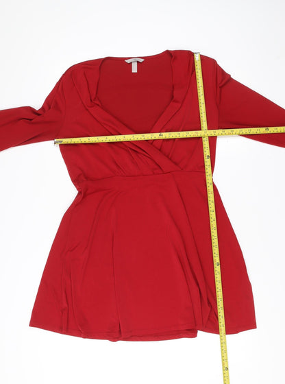 H&M Women Red Wrap Dress M Long Sleeve Ruched Party Cocktail