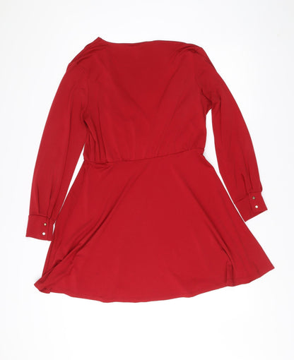 H&M Women Red Wrap Dress M Long Sleeve Ruched Party Cocktail