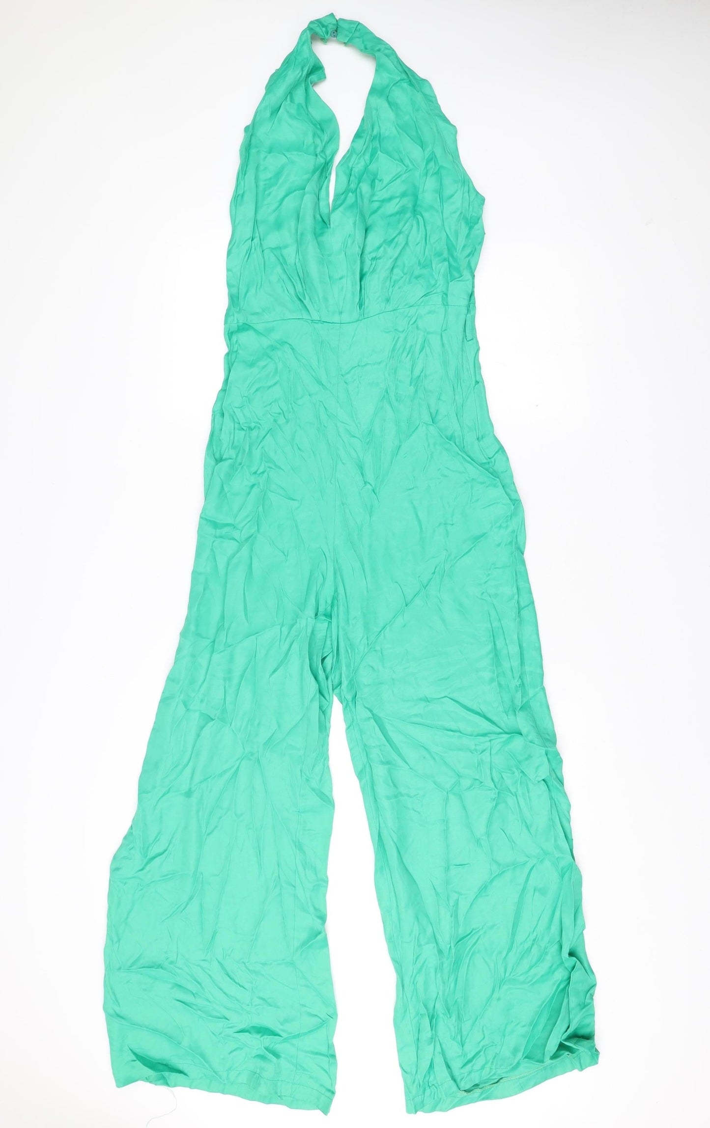 Zara Women Green Halter Wide-Leg Sleeveless Jumpsuit Size S