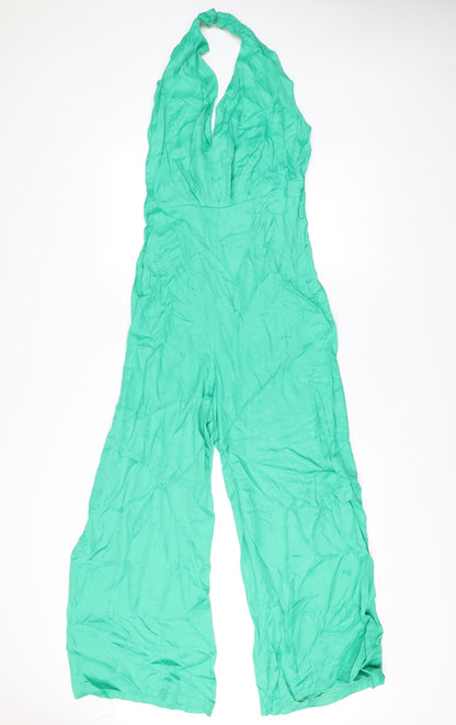 Zara Women Green Halter Wide-Leg Sleeveless Jumpsuit Size S