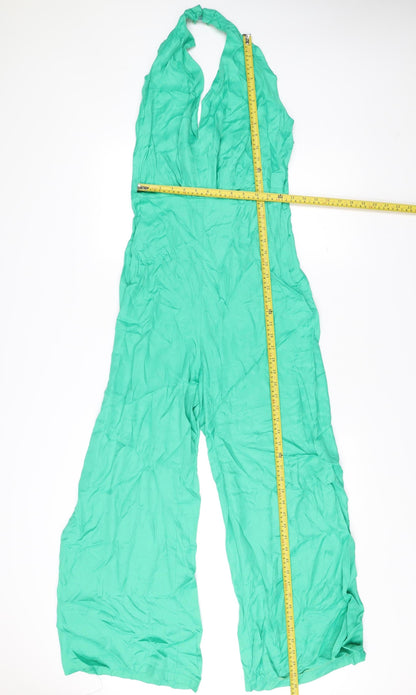 Zara Women Green Halter Wide-Leg Sleeveless Jumpsuit Size S