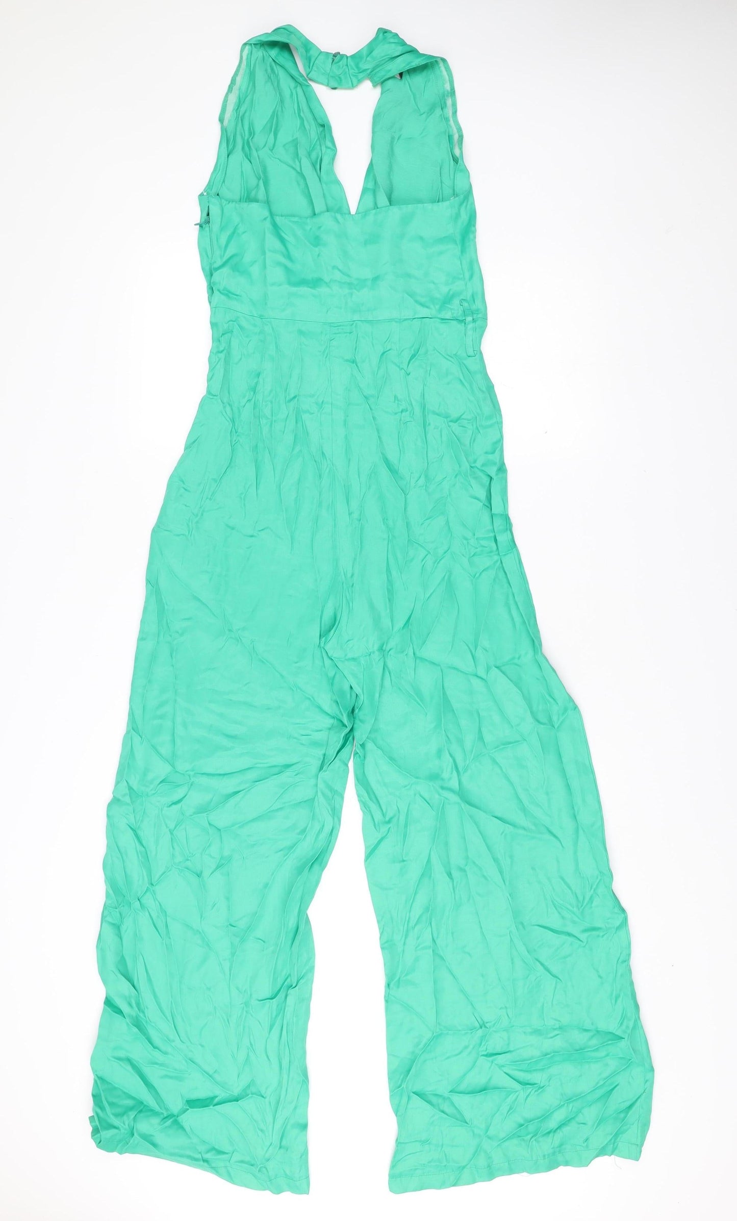 Zara Women Green Halter Wide-Leg Sleeveless Jumpsuit Size S