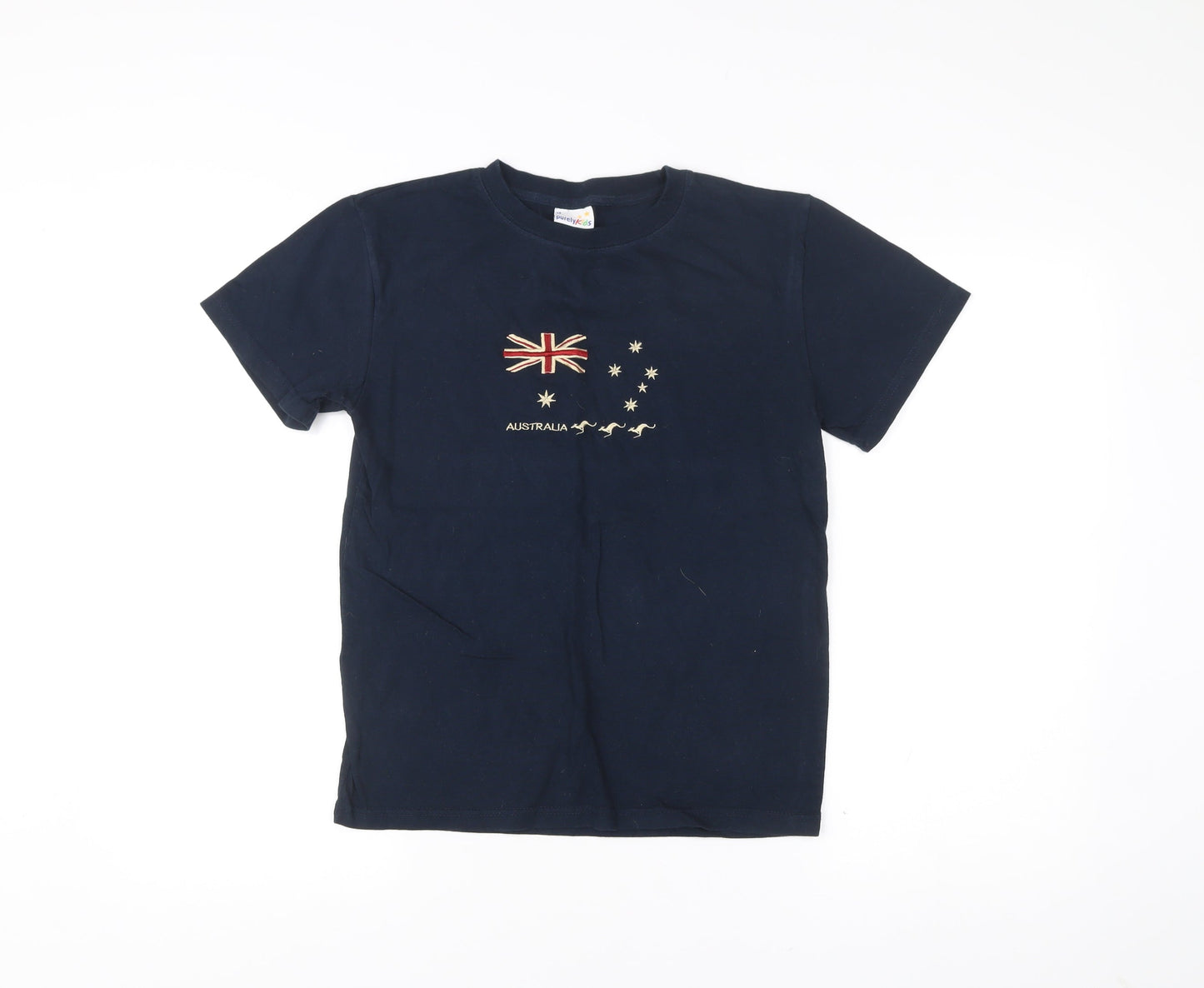 Purely Kids Boys Blue T-Shirt Size 14 Years Australian Flag Embroidered