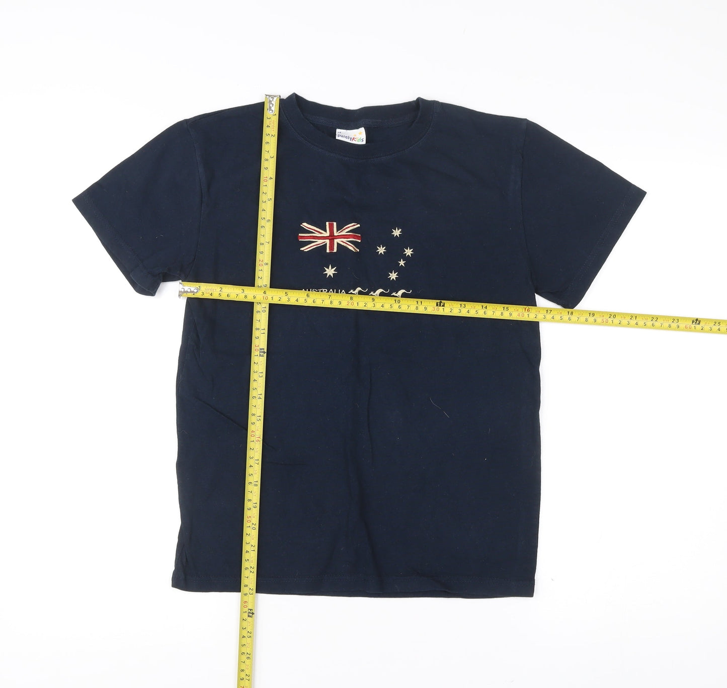 Purely Kids Boys Blue T-Shirt Size 14 Years Australian Flag Embroidered