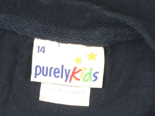 Purely Kids Boys Blue T-Shirt Size 14 Years Australian Flag Embroidered