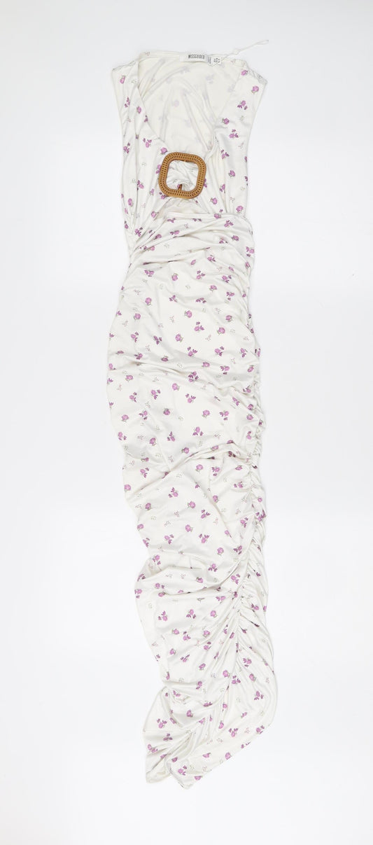 Missguided Women’s White Floral Strapless Bodycon Midi Dress Size 8