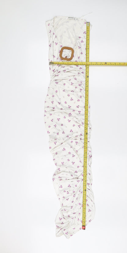 Missguided Women’s White Floral Strapless Bodycon Midi Dress Size 8