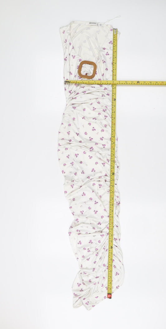 Missguided Women’s White Floral Strapless Bodycon Midi Dress Size 8