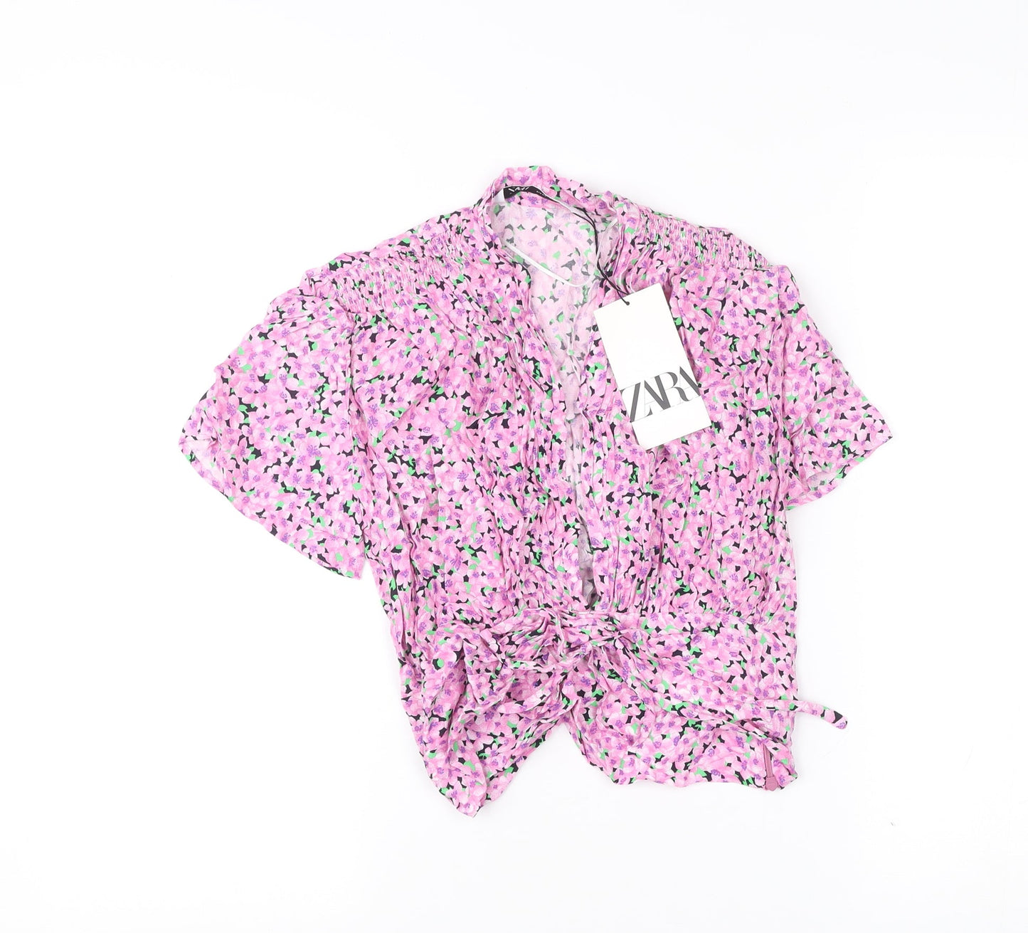Womens UK Size XS Zara Pink Cropped Blouse