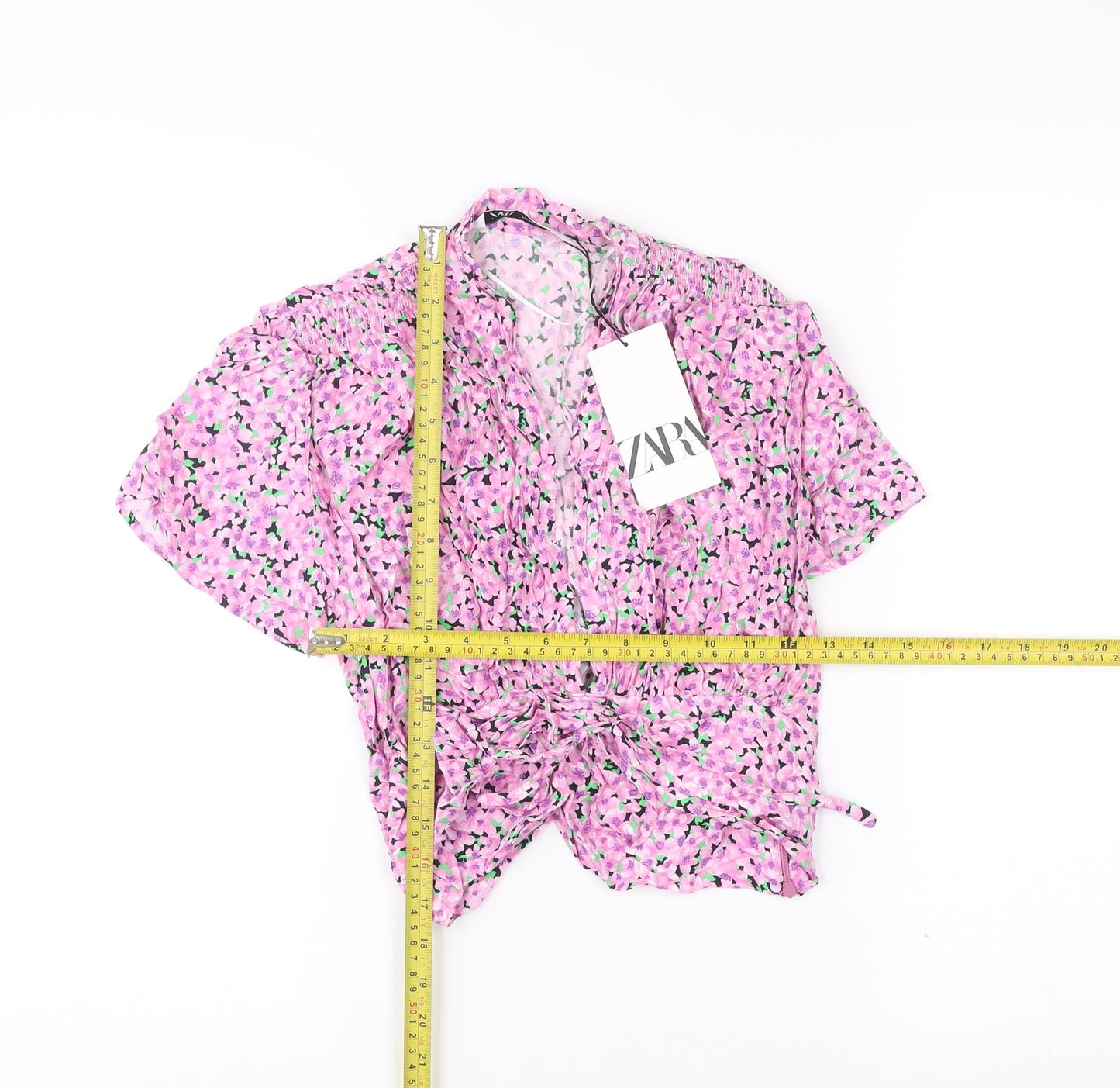 Womens UK Size XS Zara Pink Cropped Blouse
