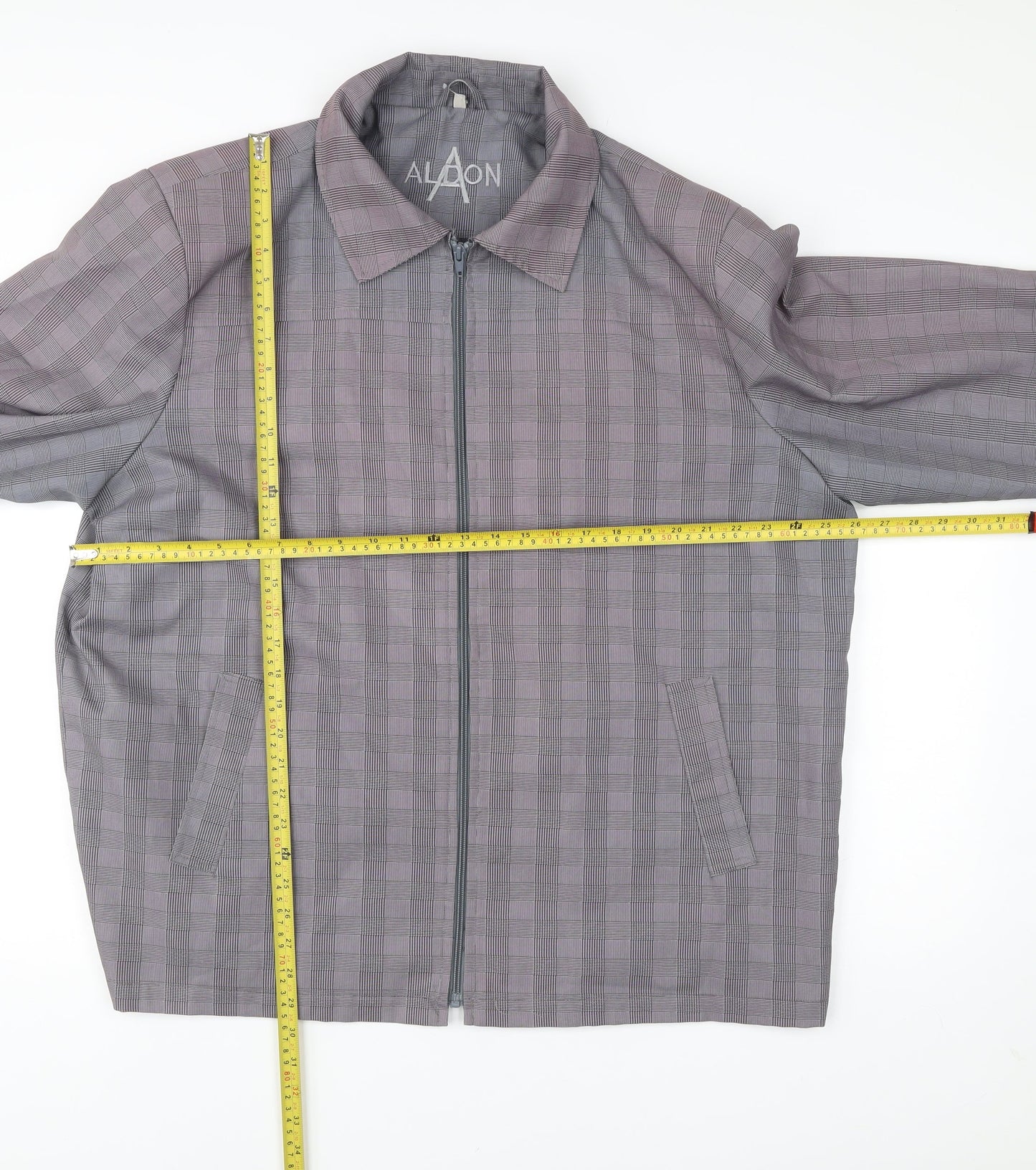 Alaon Men's Grey Checked Mid-Length Zip Jacket XL