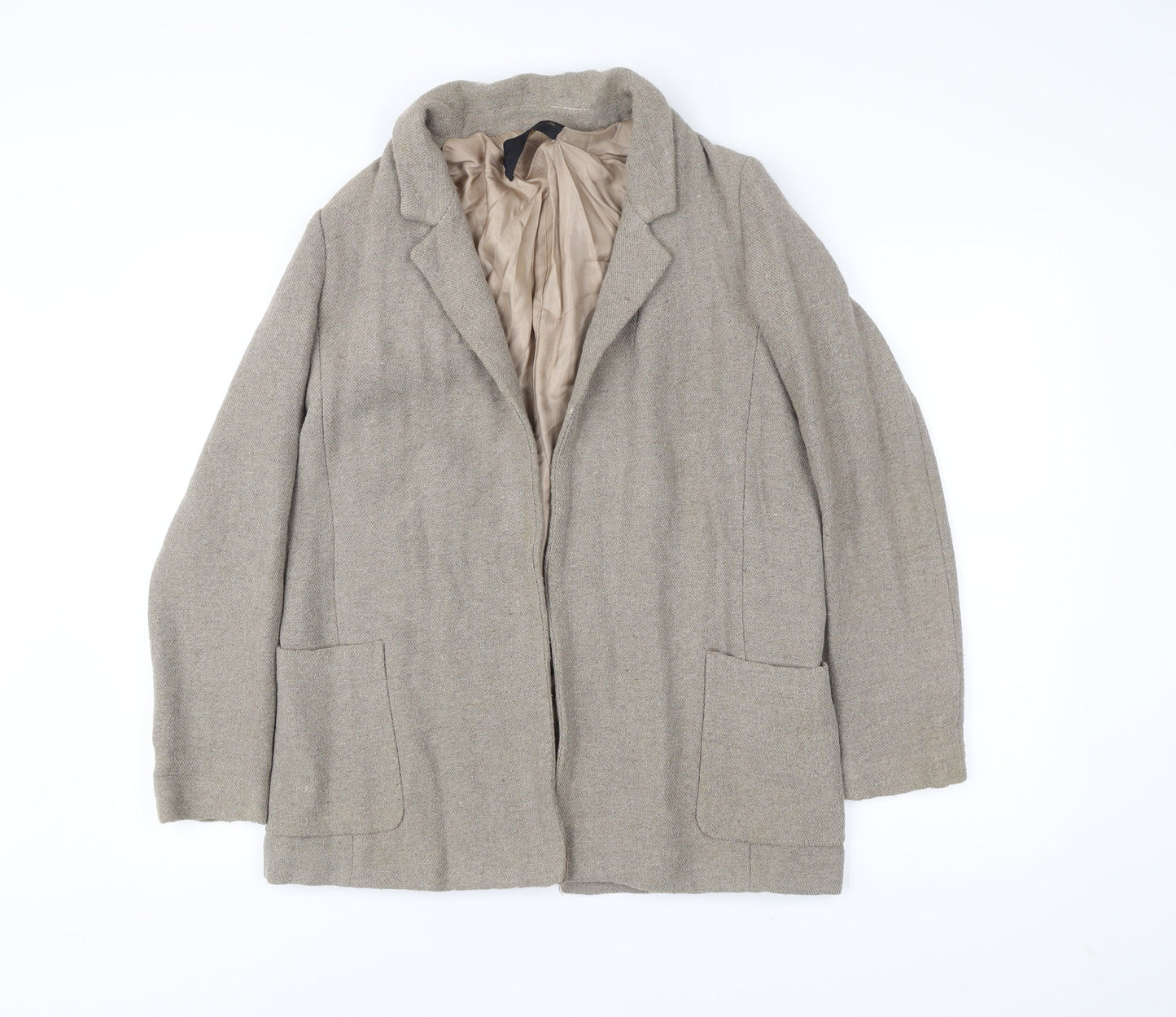 Zara Womens Beige Wool Blend Blazer Jacket Size 8 Regular Workwear