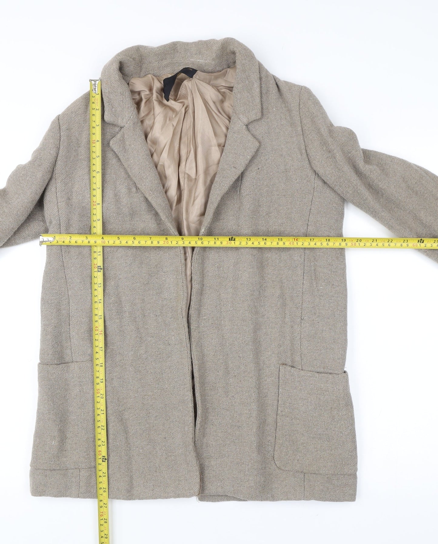 Zara Womens Beige Wool Blend Blazer Jacket Size 8 Regular Workwear