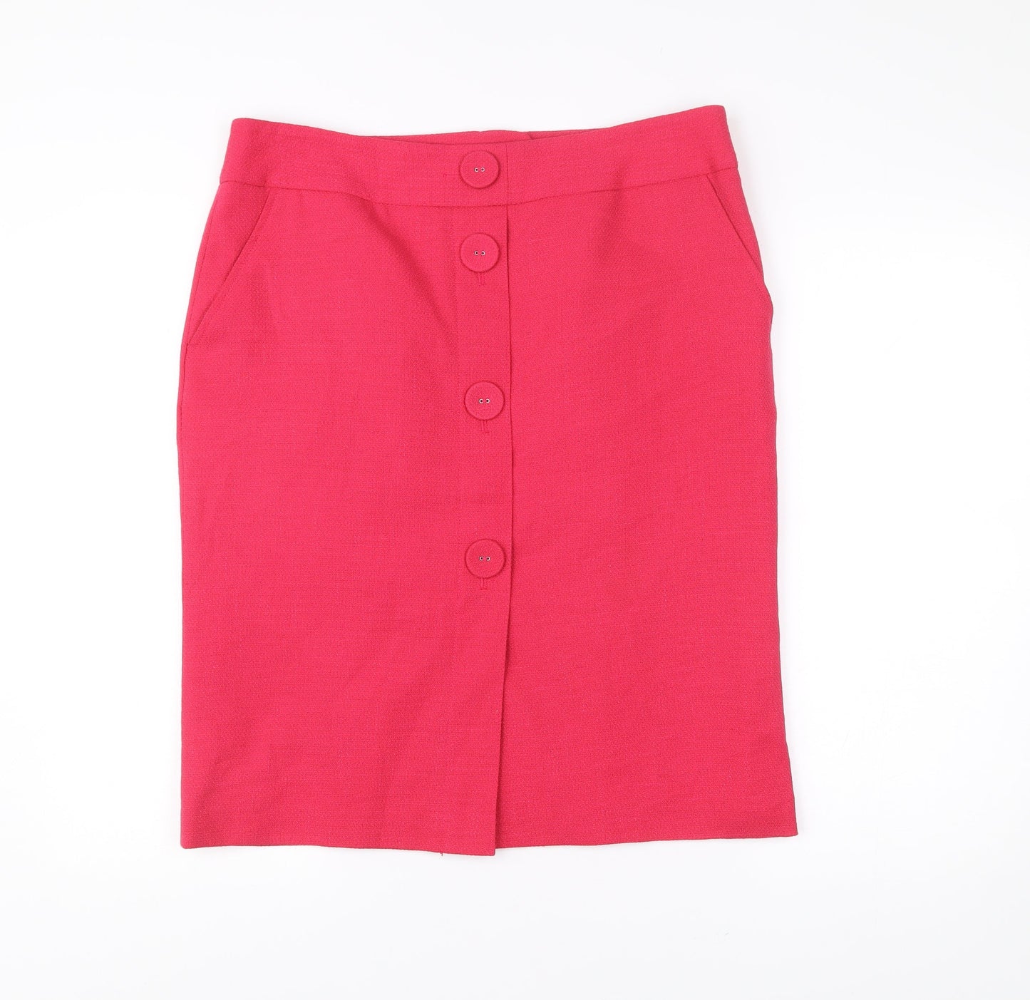 Next Women Pink Size 16 Pencil Skirt Knee Length Button Detail