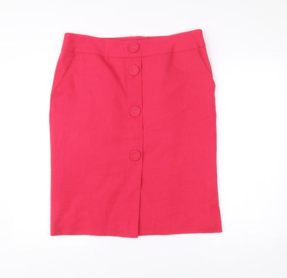 Next Women Pink Size 16 Pencil Skirt Knee Length Button Detail
