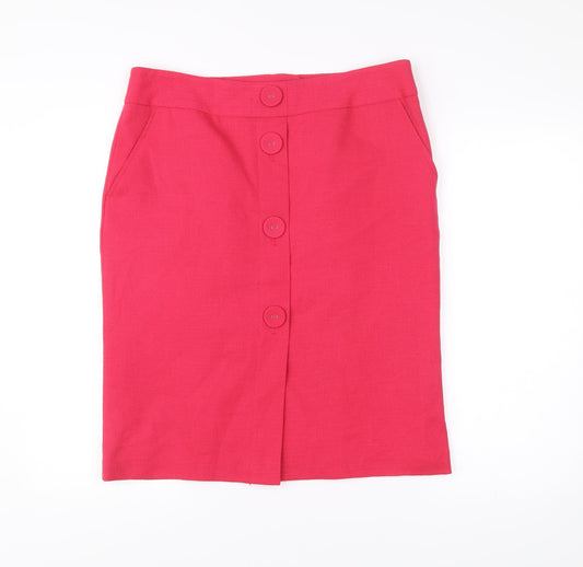 Next Women Pink Size 16 Pencil Skirt Knee Length Button Detail