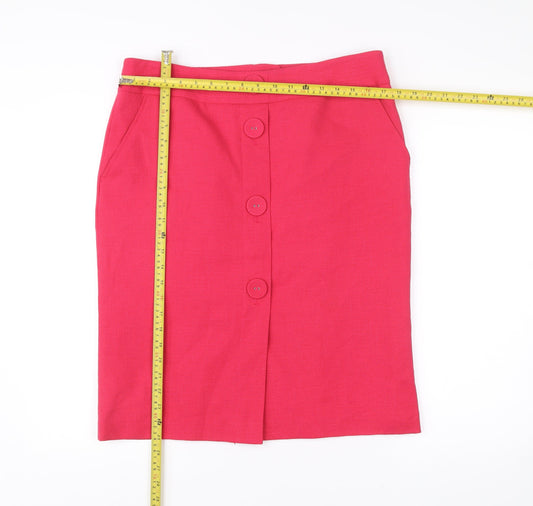 Next Women Pink Size 16 Pencil Skirt Knee Length Button Detail