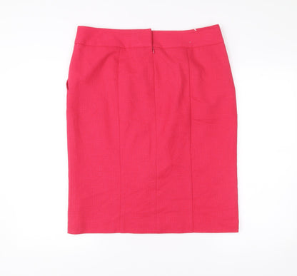 Next Women Pink Size 16 Pencil Skirt Knee Length Button Detail
