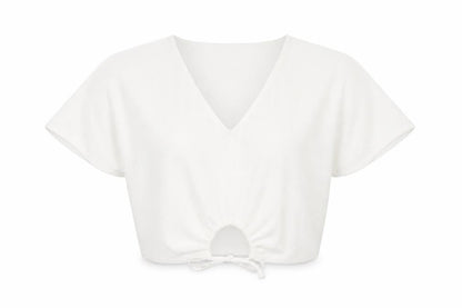 Zara Womens White Cropped V-Neck Tie Blouse Size S