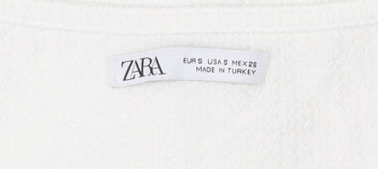 Zara Womens White Cropped V-Neck Tie Blouse Size S