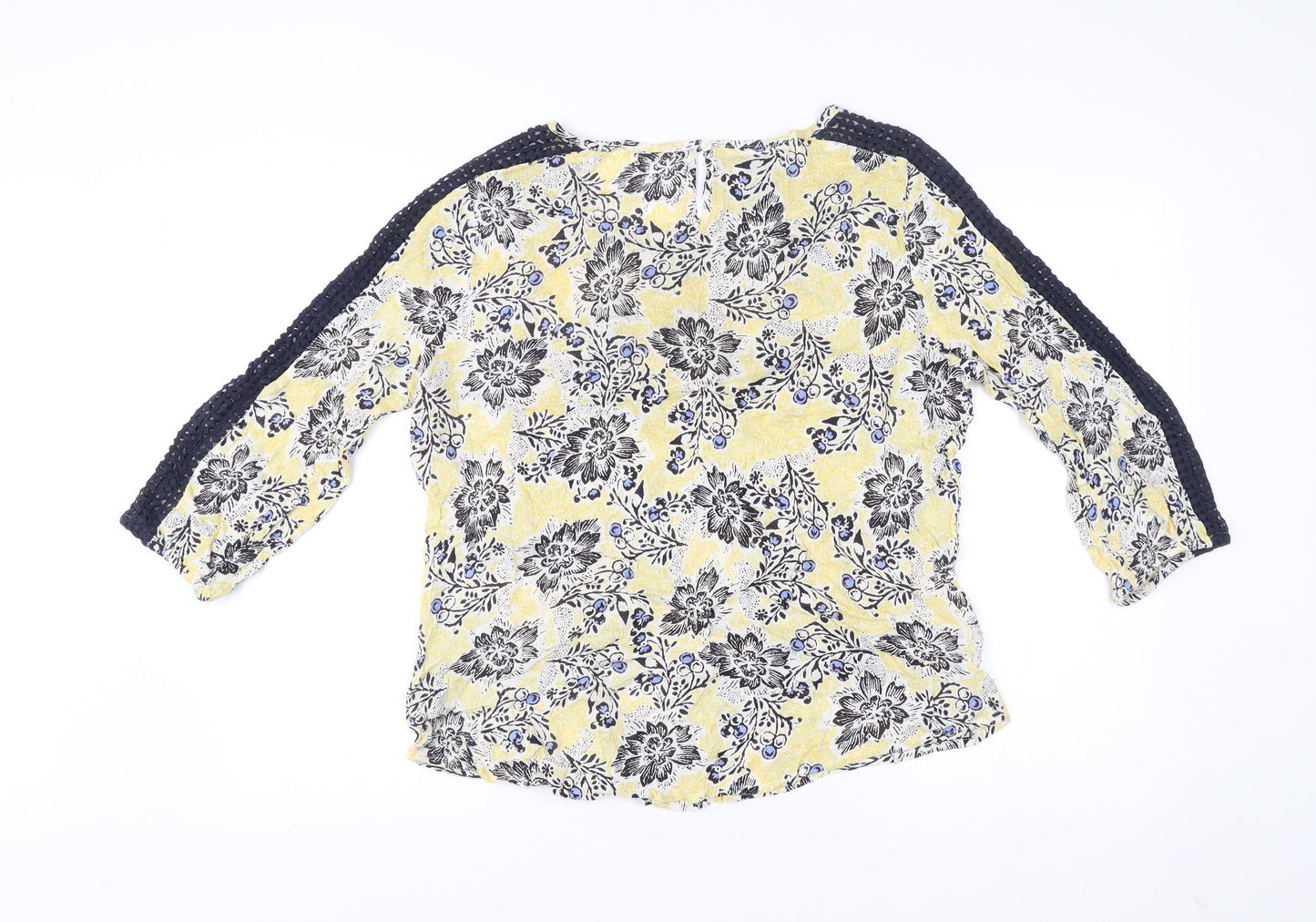 M&Co Women’s Yellow Floral Crochet 3/4 Sleeve Tunic Blouse Size 14