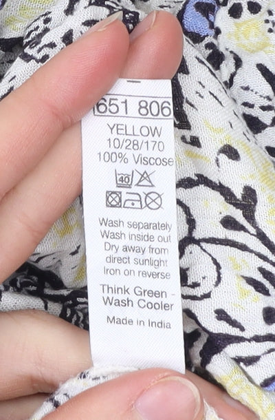 M&Co Women’s Yellow Floral Crochet 3/4 Sleeve Tunic Blouse Size 14