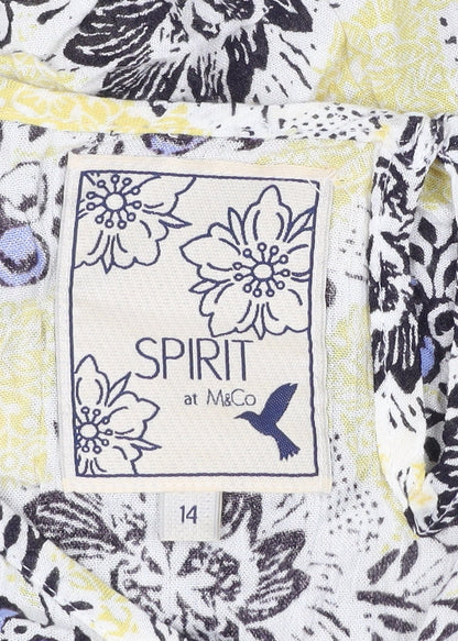 M&Co Women’s Yellow Floral Crochet 3/4 Sleeve Tunic Blouse Size 14