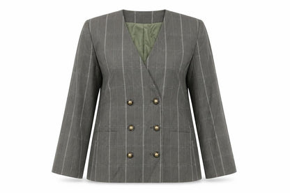 Atrium Petite Women’s Green Check Double-Breasted Blazer Size 8