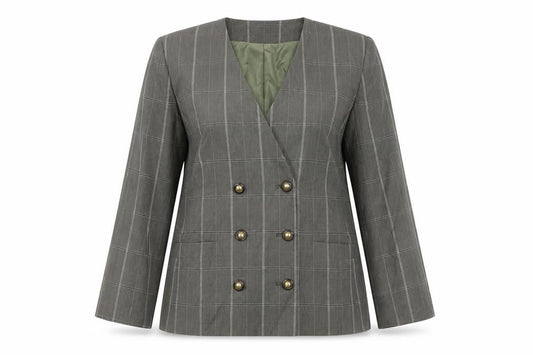 Atrium Petite Women’s Green Check Double-Breasted Blazer Size 8