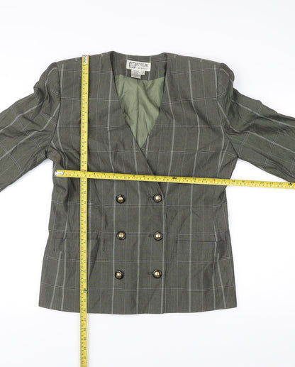 Atrium Petite Women’s Green Check Double-Breasted Blazer Size 8