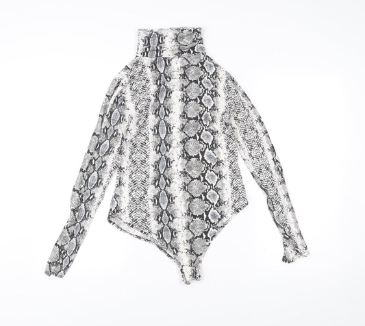 PrettyLittleThing Women’s Multicoloured Snake Print Roll Neck Bodysuit UK 14