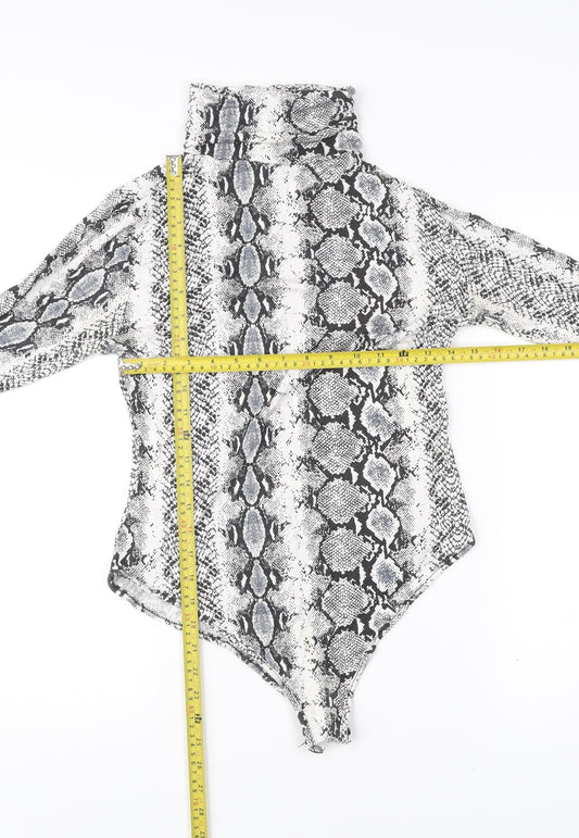 PrettyLittleThing Women’s Multicoloured Snake Print Roll Neck Bodysuit UK 14