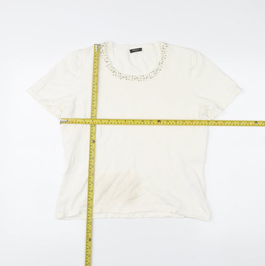 Precis Petite Women Ivory Beaded Scoop Neck Short Sleeve T-Shirt M