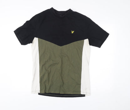Lyle & Scott Mens M Black Green Beige Colourblock Cotton T-Shirt