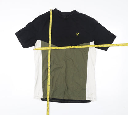 Lyle & Scott Mens M Black Green Beige Colourblock Cotton T-Shirt