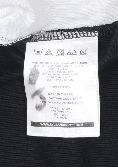 Lyle & Scott Mens M Black Green Beige Colourblock Cotton T-Shirt