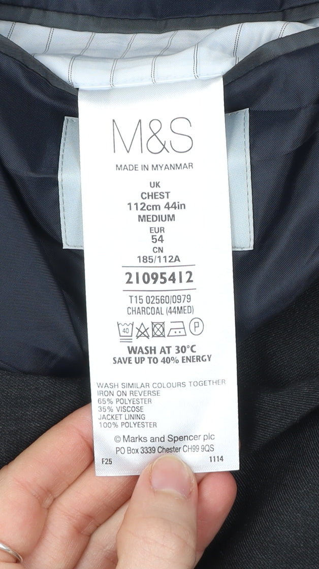 Marks and Spencer Men’s Grey Blazer 44in Regular Fit 2 Button