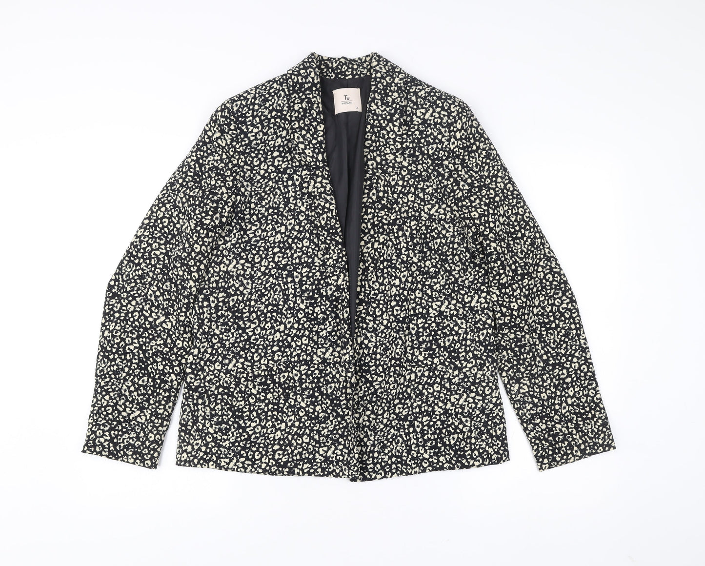 Tu Women Black Animal Print Blazer Jacket Size 12 Polyester