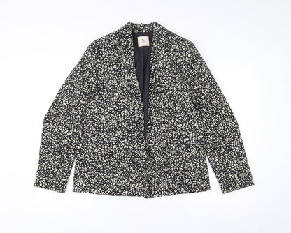 Tu Women Black Animal Print Blazer Jacket Size 12 Polyester