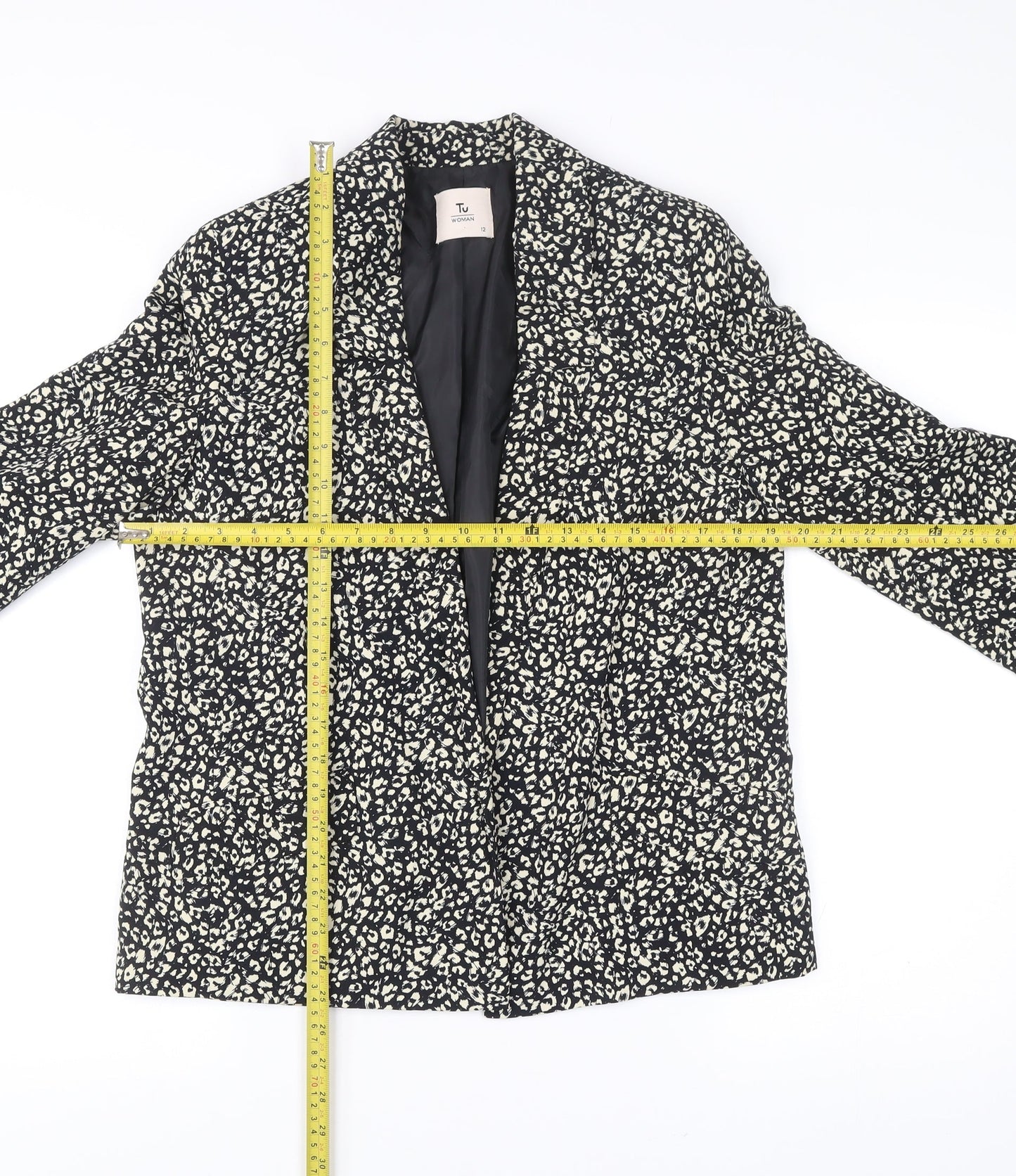 Tu Women Black Animal Print Blazer Jacket Size 12 Polyester
