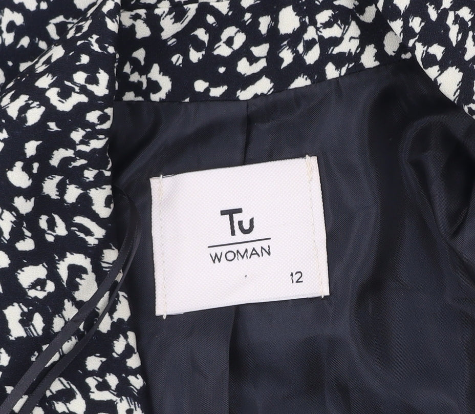 Tu Women Black Animal Print Blazer Jacket Size 12 Polyester