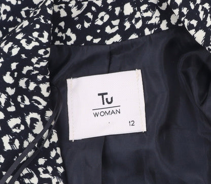 Tu Women Black Animal Print Blazer Jacket Size 12 Polyester