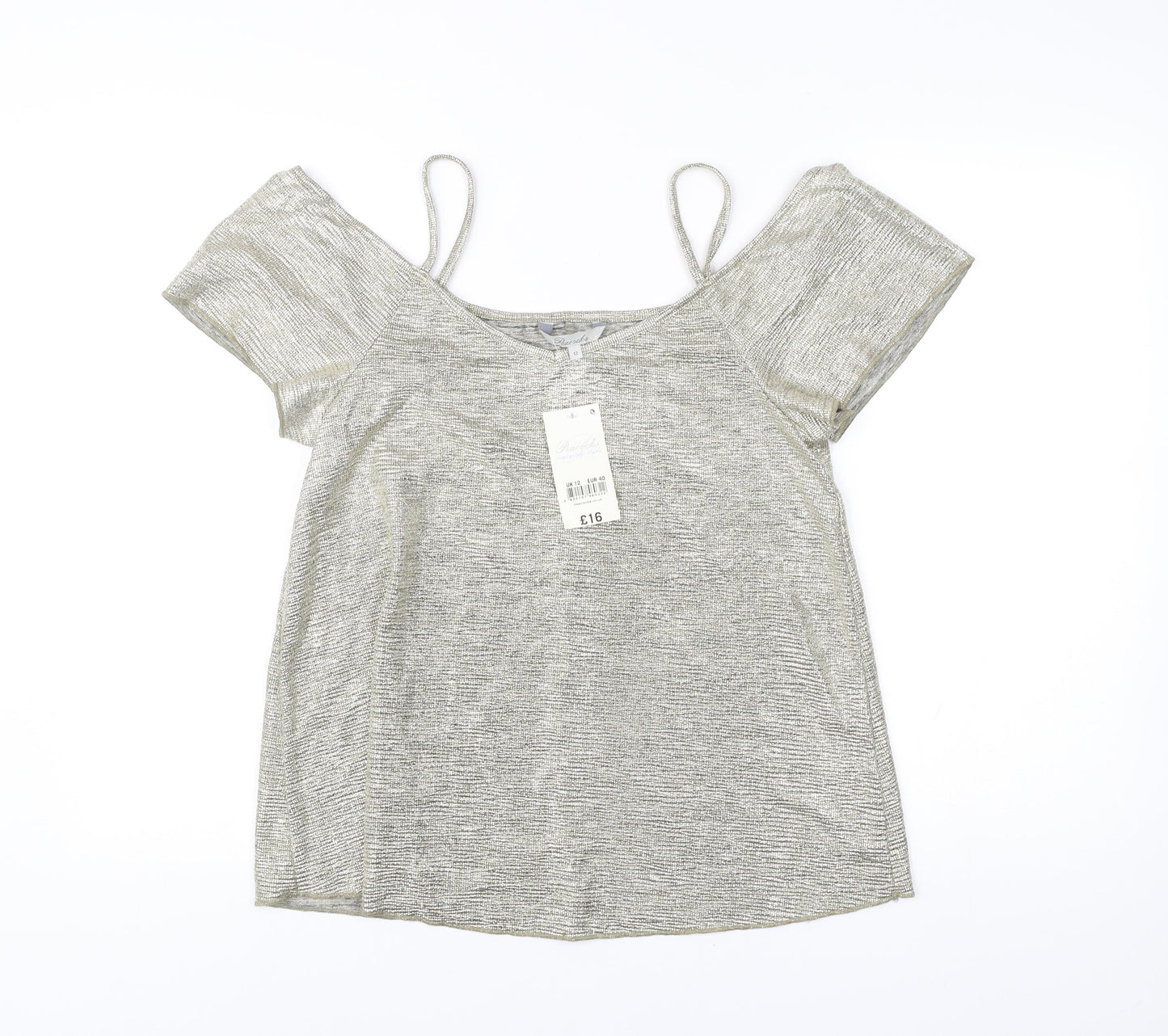 Womens UK Size 12 Peacocks Silver Camisole T-Shirt