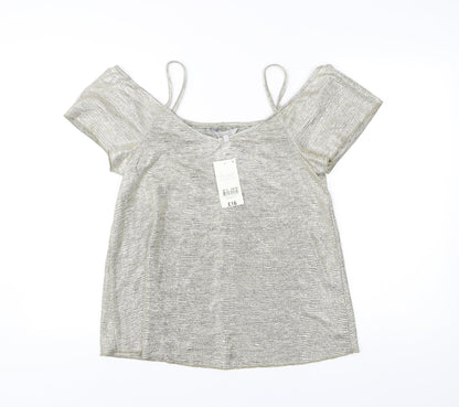 Womens UK Size 12 Peacocks Silver Camisole T-Shirt
