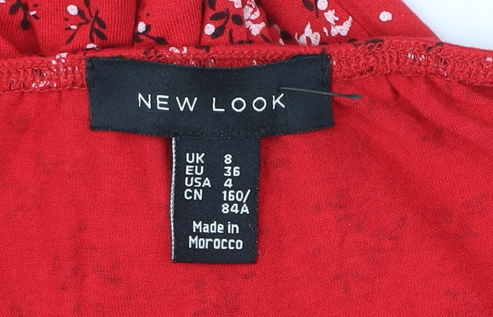 New Look Women’s Red Floral Slip Dress Size 8 Sleeveless Summer