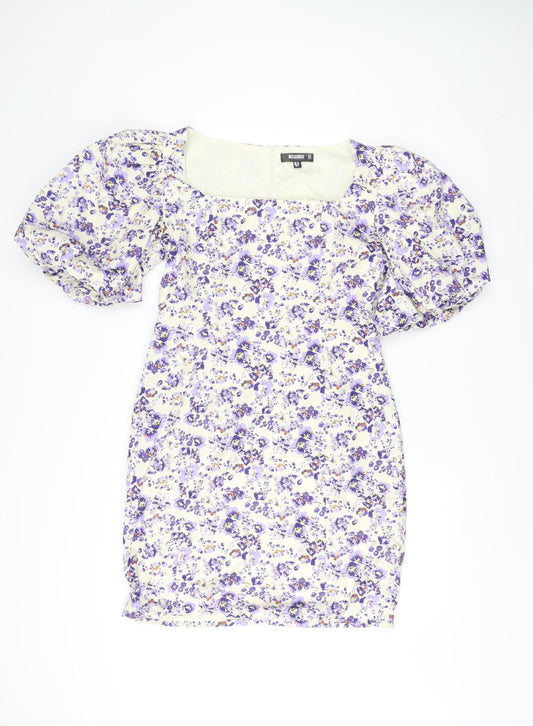 Missguided Women’s Floral Puff Sleeve Bodycon Dress UK 12 Multicoloured