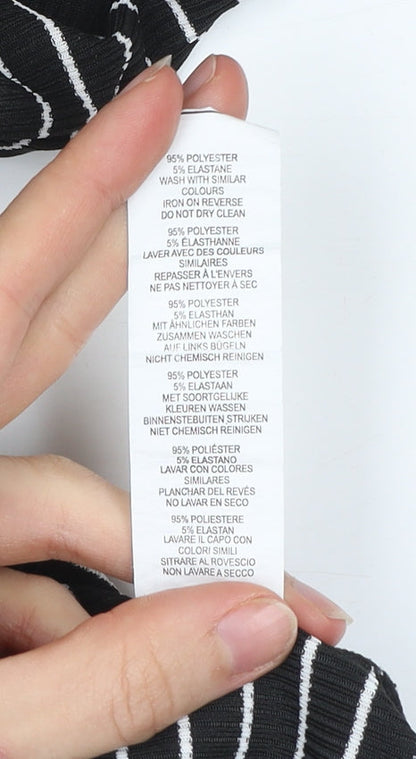 Boohoo Women’s Black Striped Skater Dress Size 12 Half Sleeve Scoop Neck