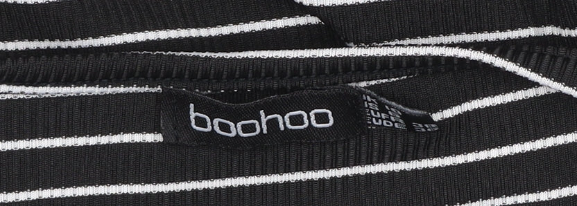 Boohoo Women’s Black Striped Skater Dress Size 12 Half Sleeve Scoop Neck