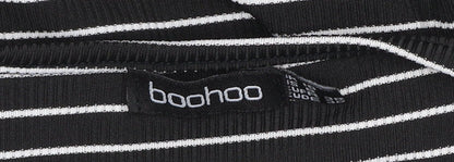 Boohoo Women’s Black Striped Skater Dress Size 12 Half Sleeve Scoop Neck